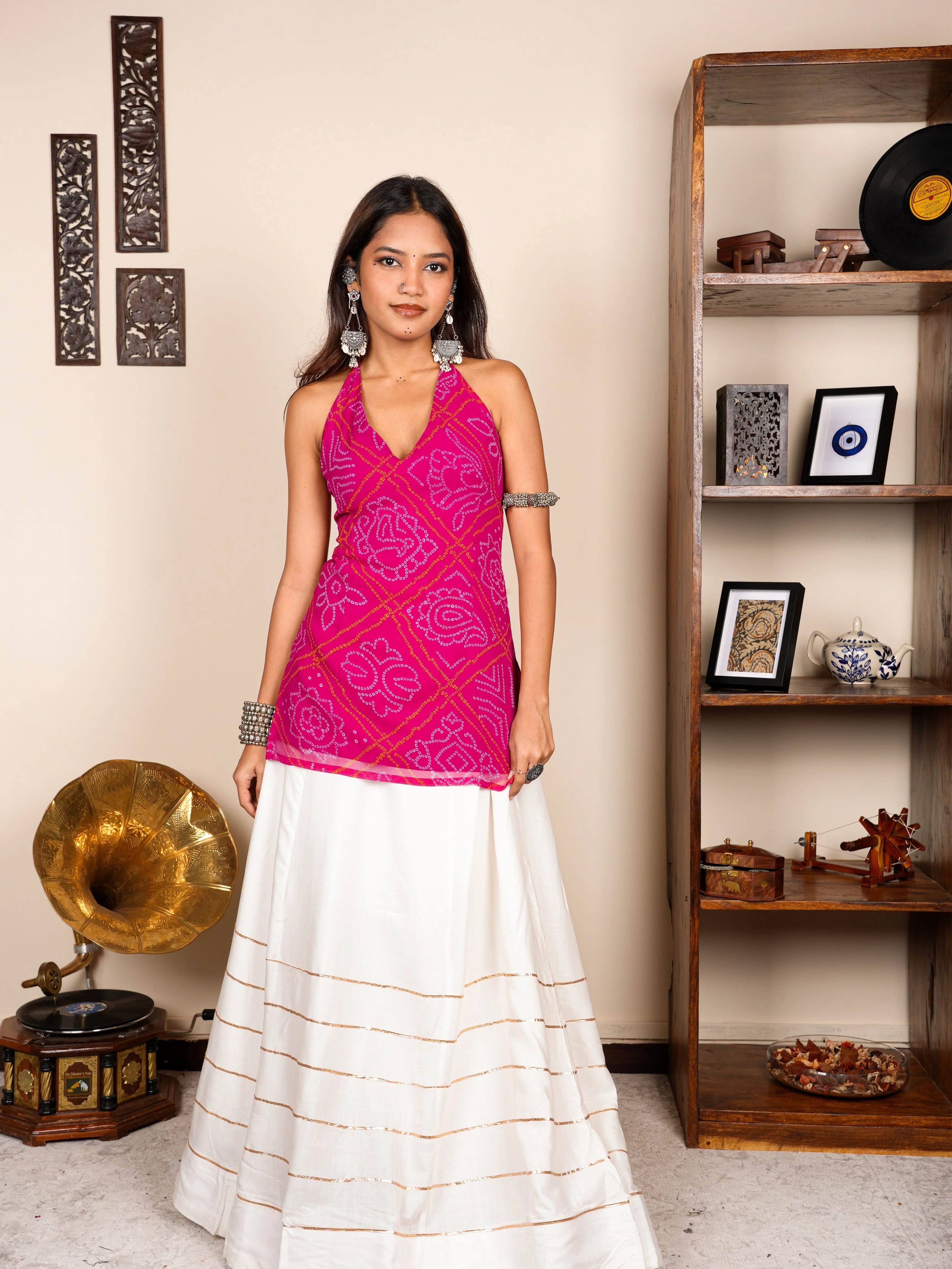 Rang Bandhani Halter Neck Corset Kurti - Image 4