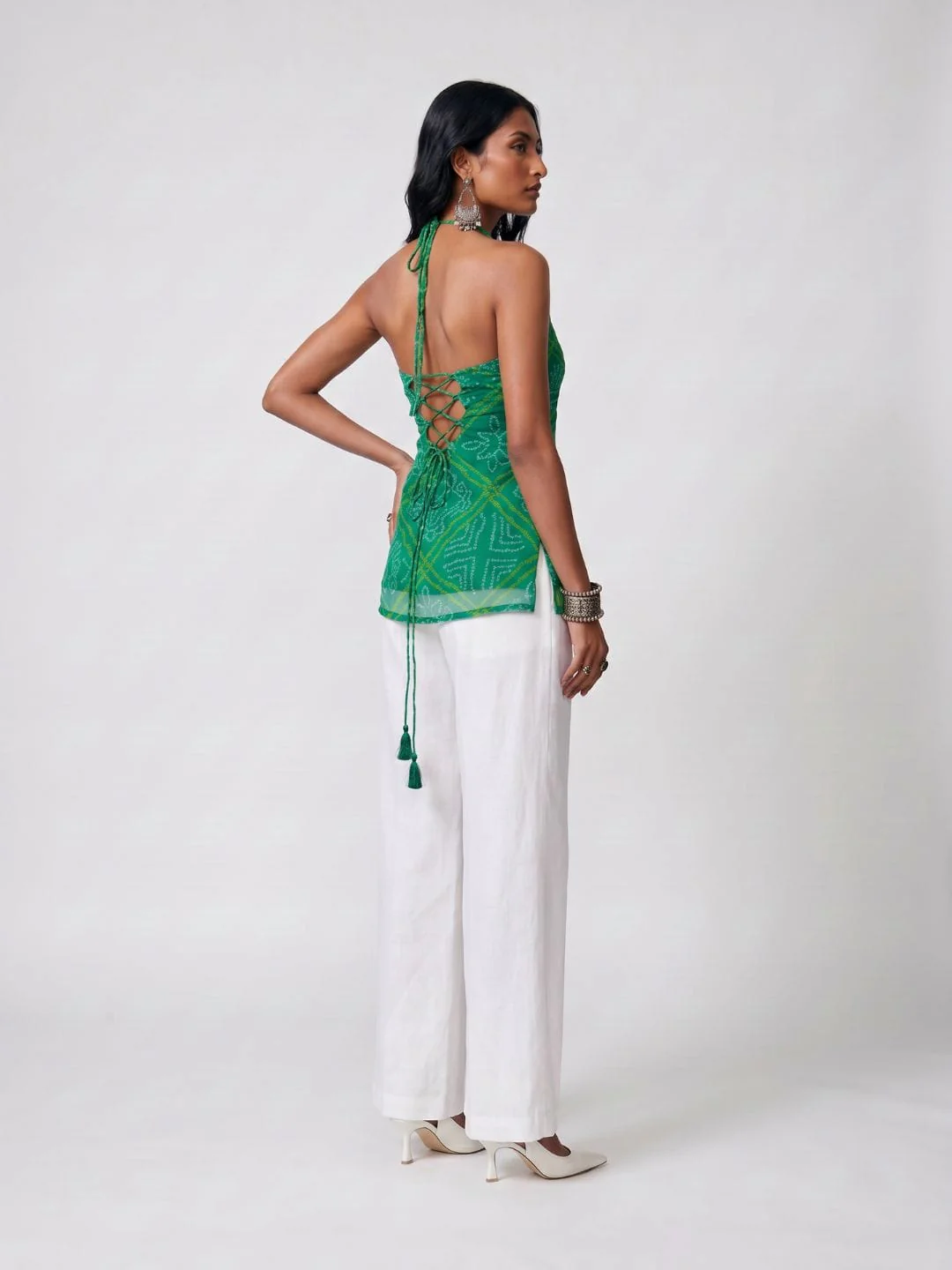 Leela Bandhani Halter Neck Corset Kurti - Image 3