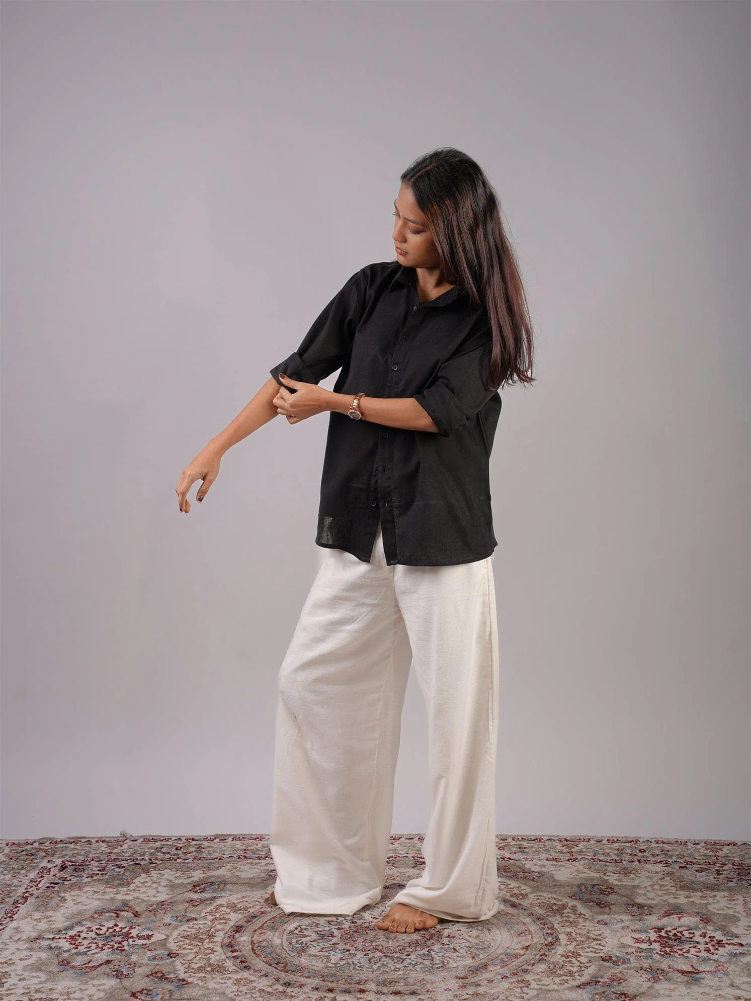 Oversized Black Linen Shirt - Image 3