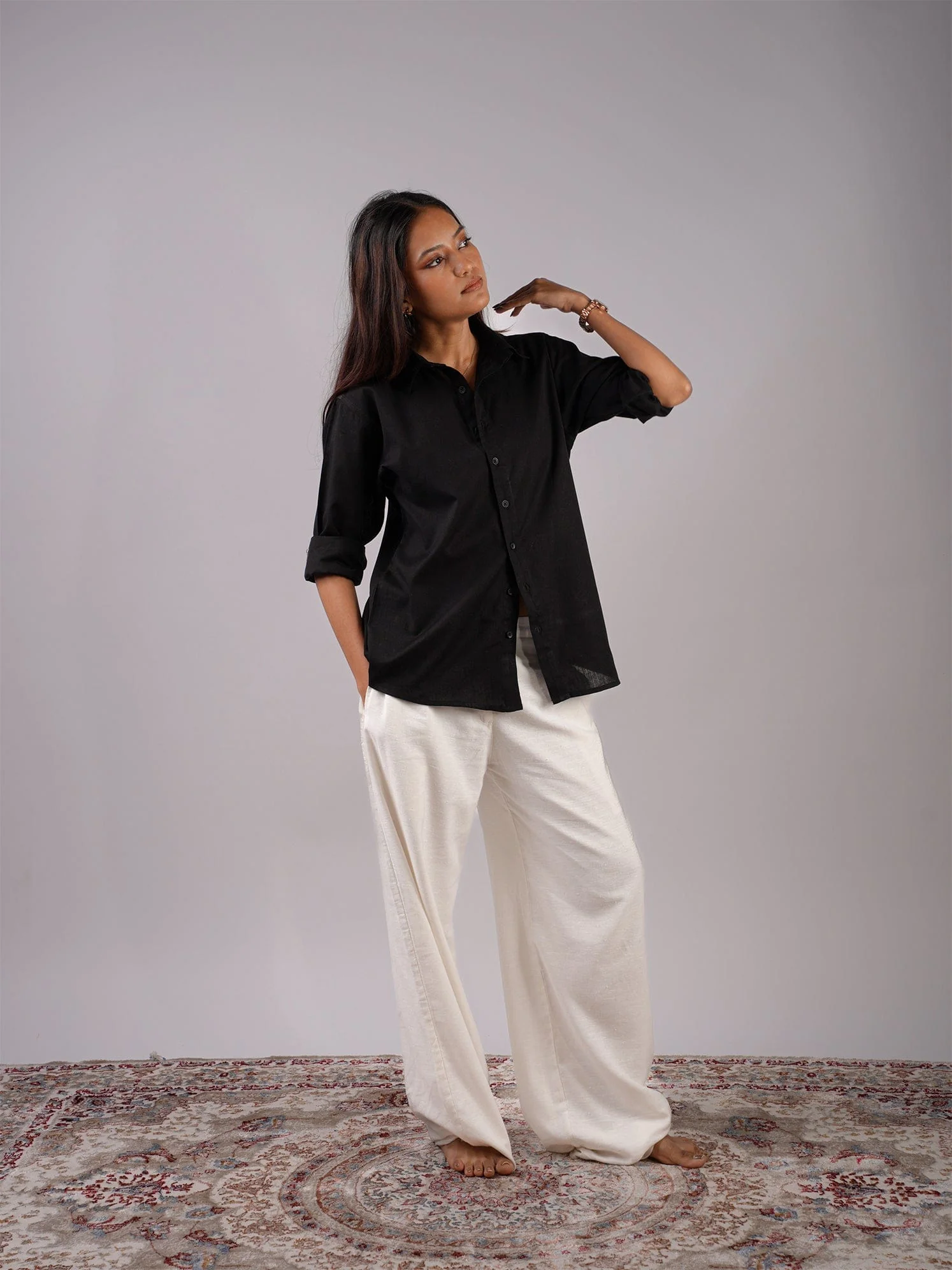 Oversized Black Linen Shirt - Image 4