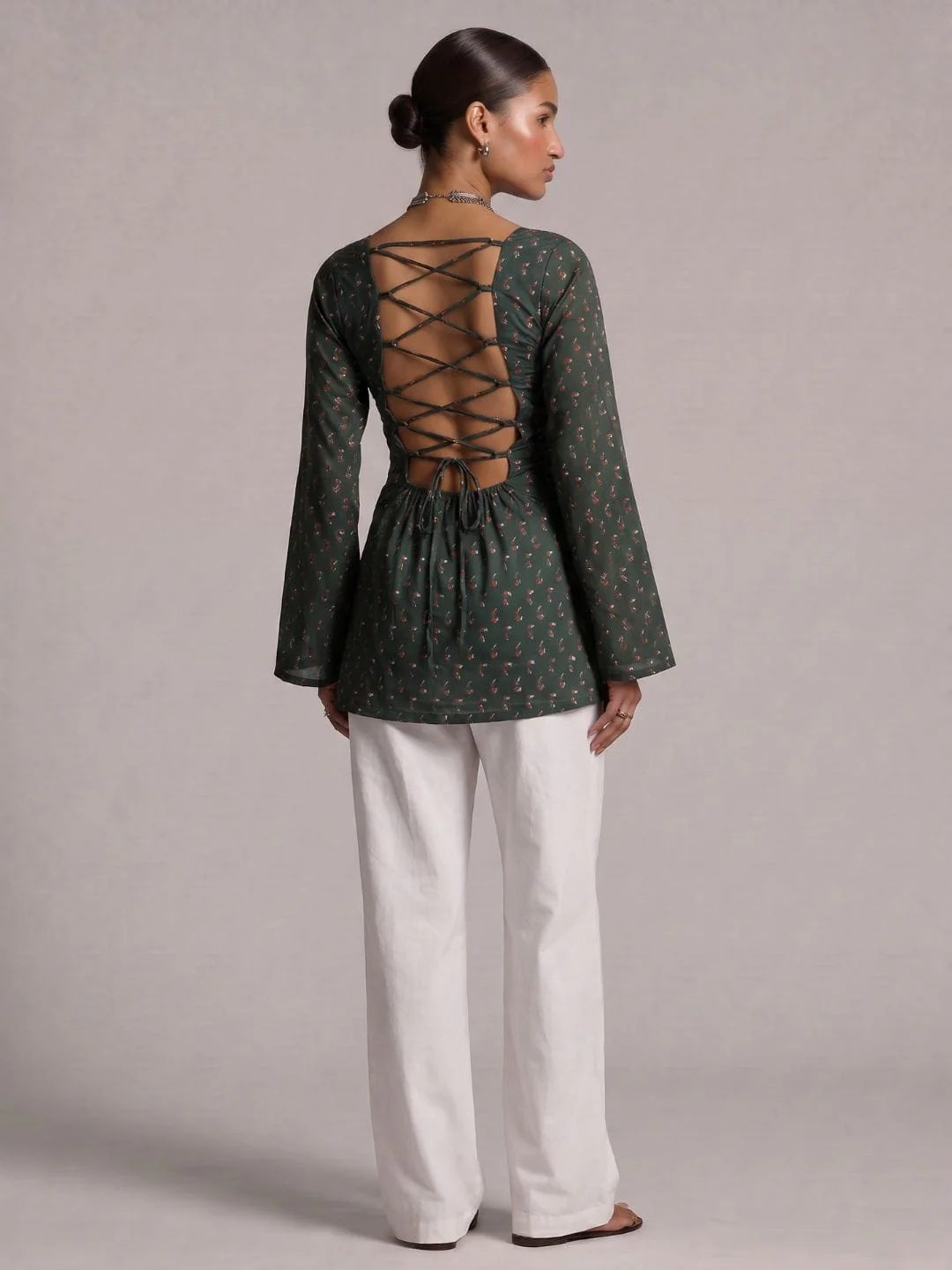 Hoor Backless Sleeved Corset Kurti - Image 2