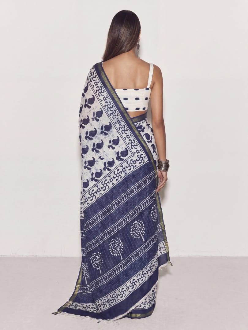 Indira Dabu Block Print Saree - Image 3