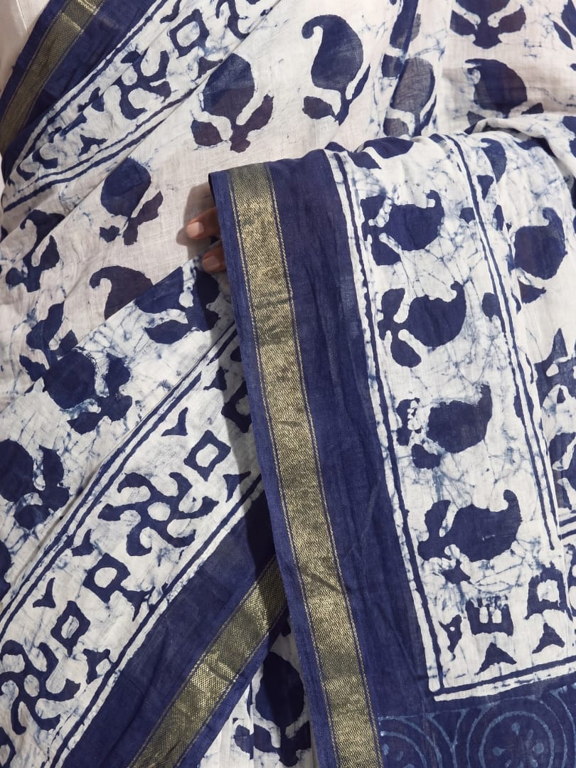 Indira Dabu Block Print Saree - Image 4