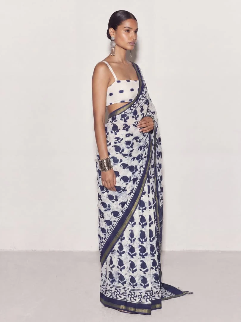 Indira Dabu Block Print Saree - Image 5