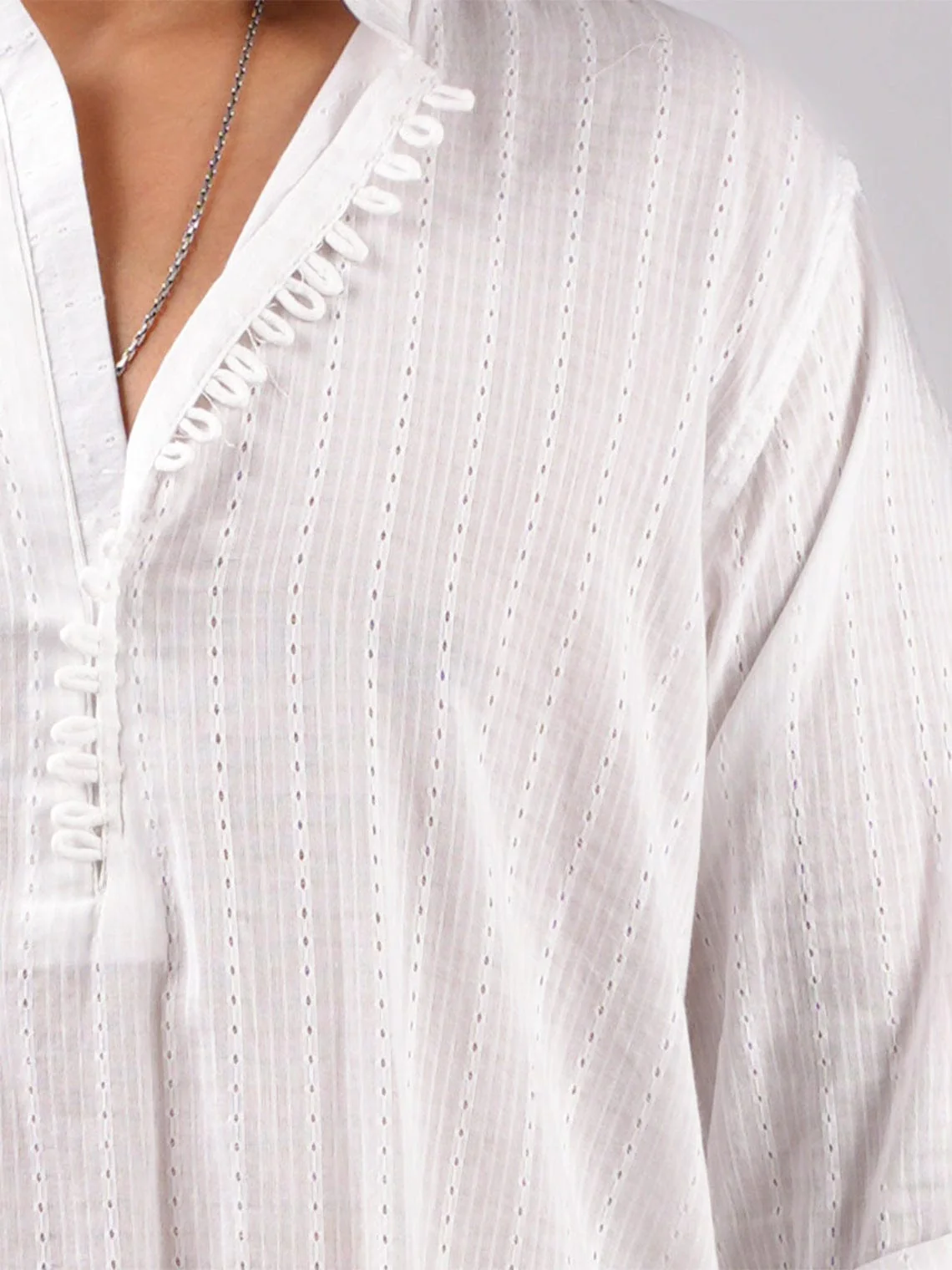 Karam White Jacquard Long Kurta - Image 4