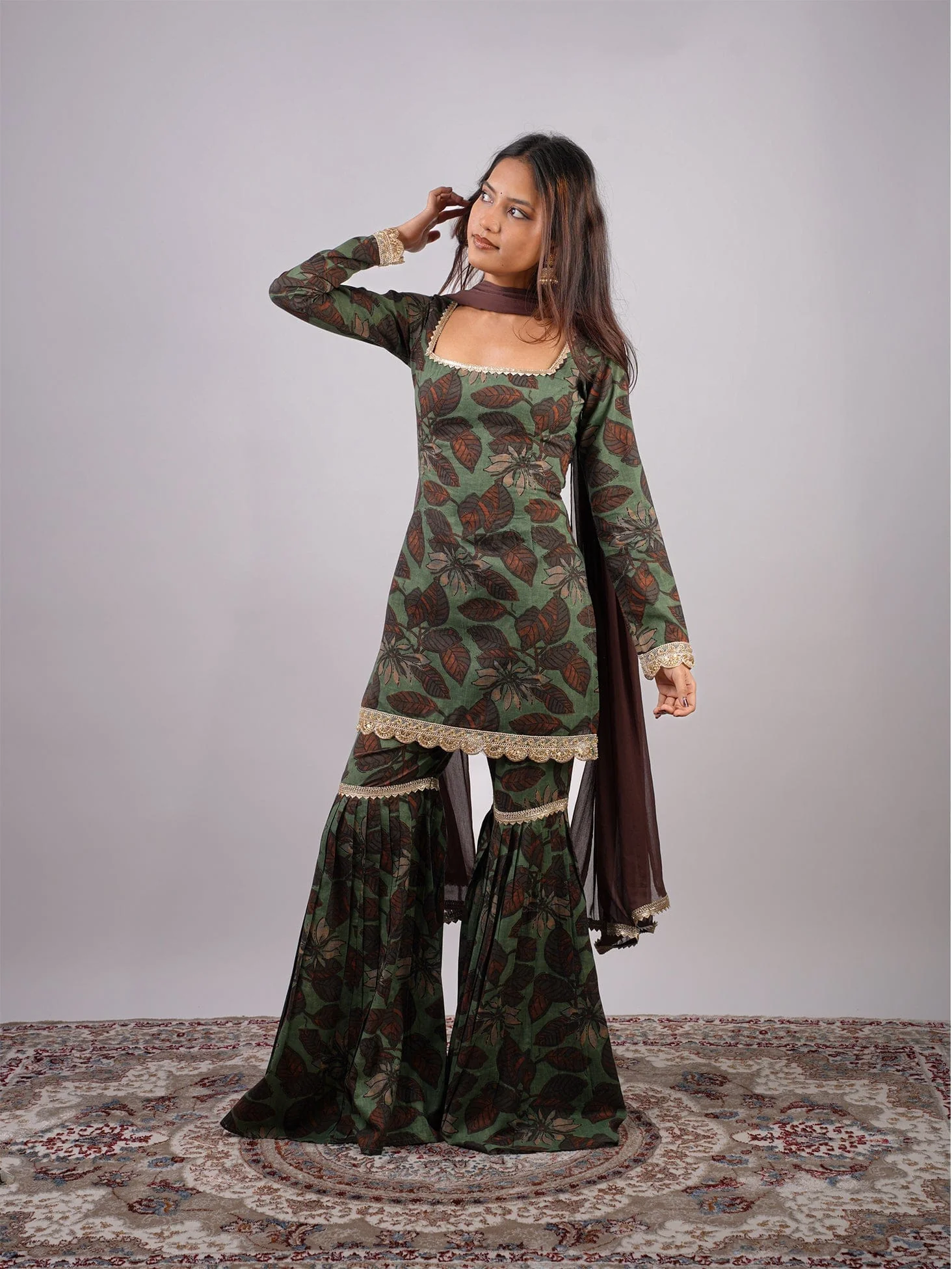 Meherzeen Sleeved Corset Kurti Sharara Set - Image 3