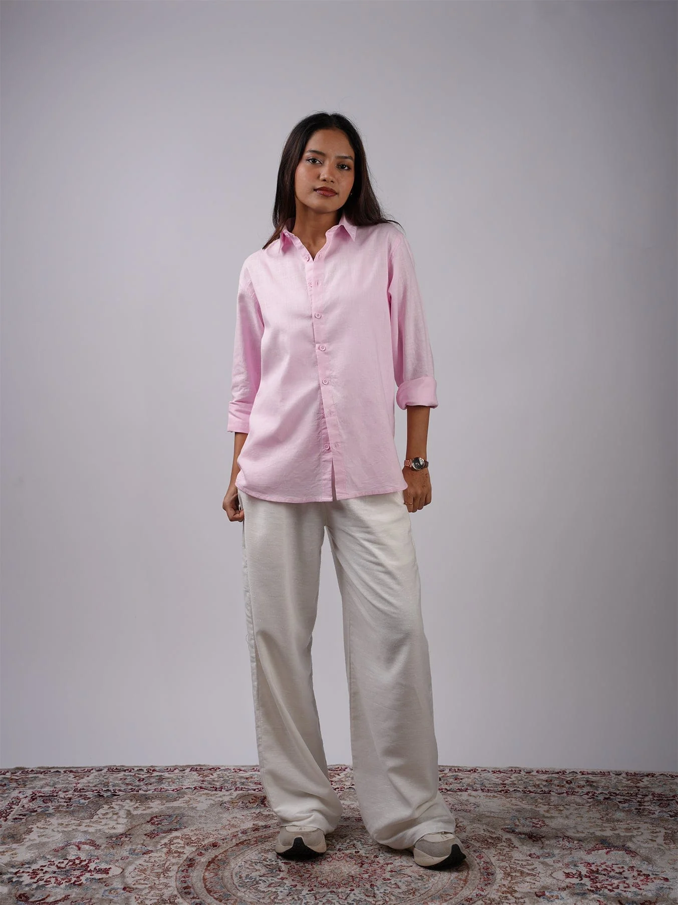 Oversized Pink Linen Shirt - Image 4