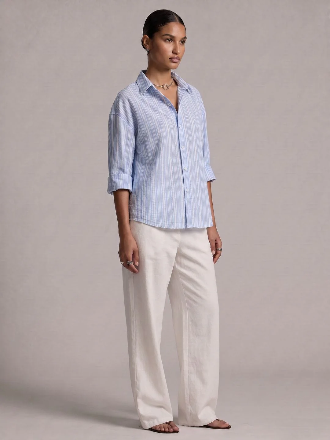 Oversized Striped Crop Shirt - Image 3