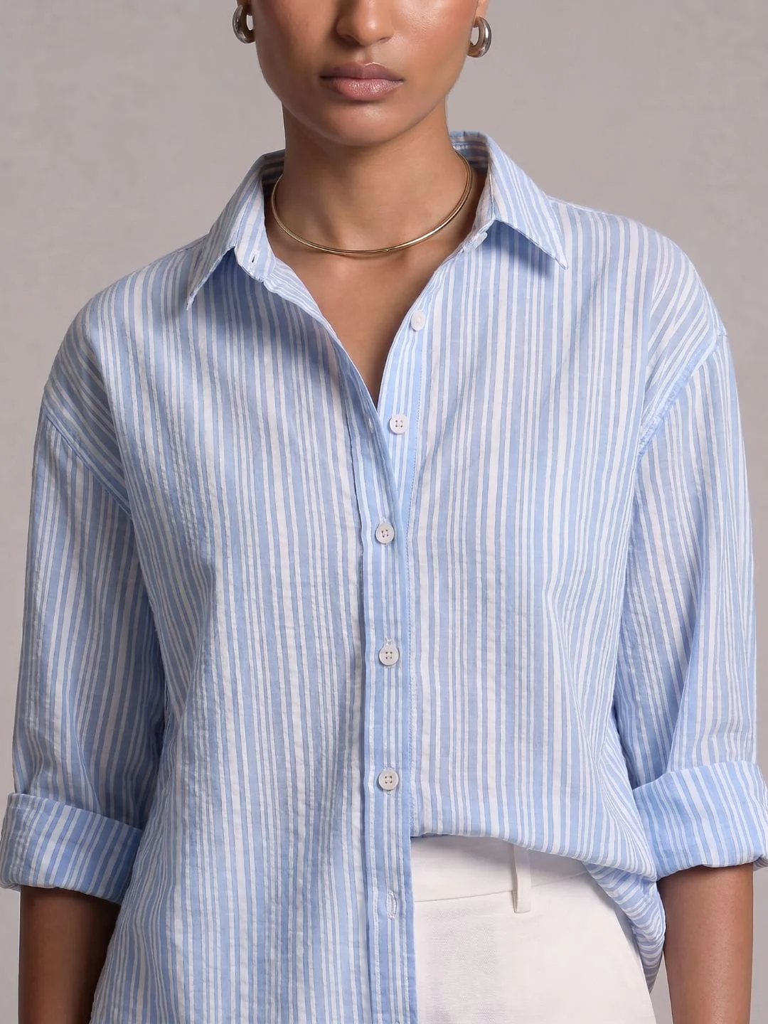 Oversized Striped Crop Shirt - Image 4
