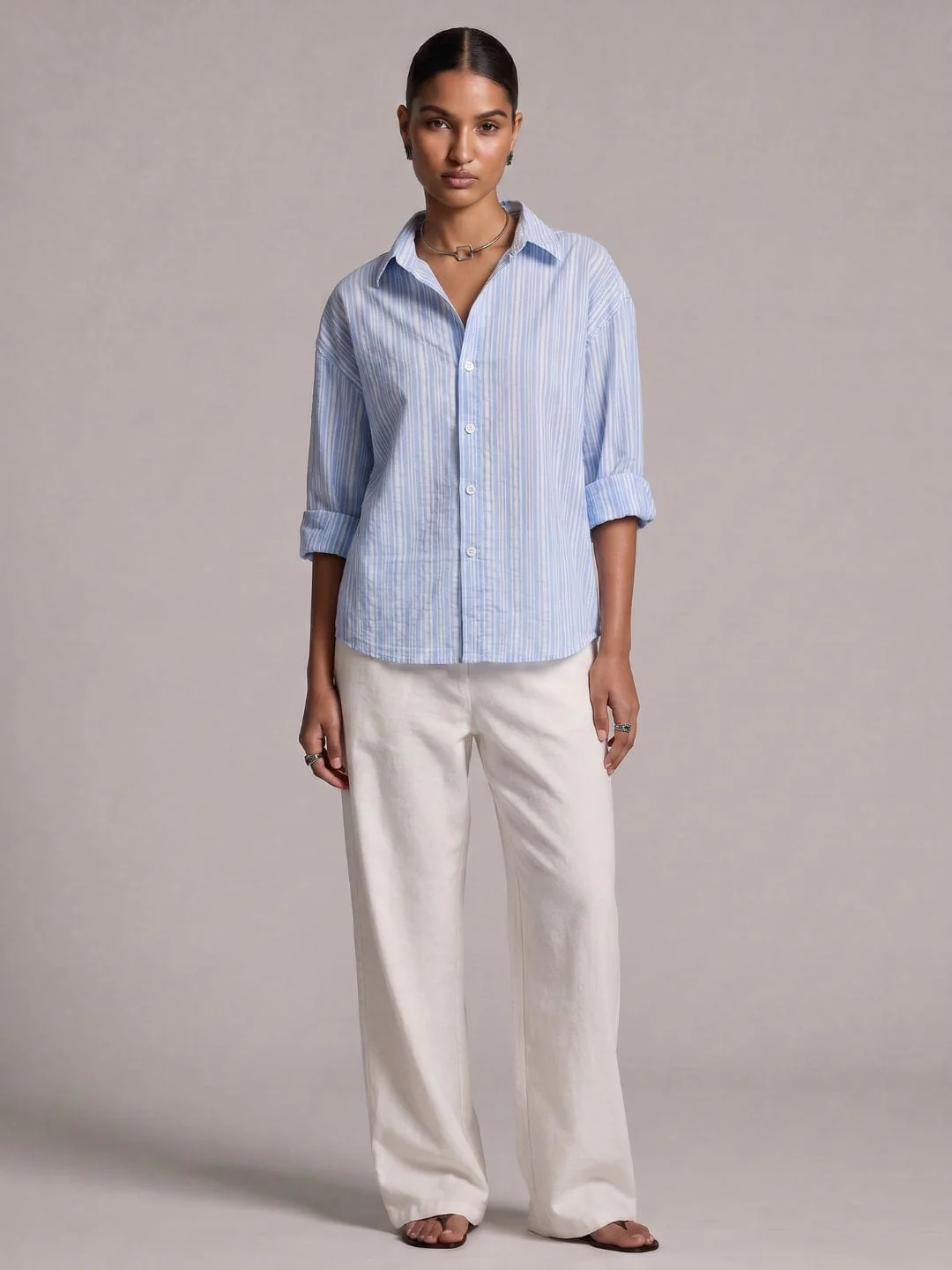 Oversized Striped Crop Shirt - Image 5