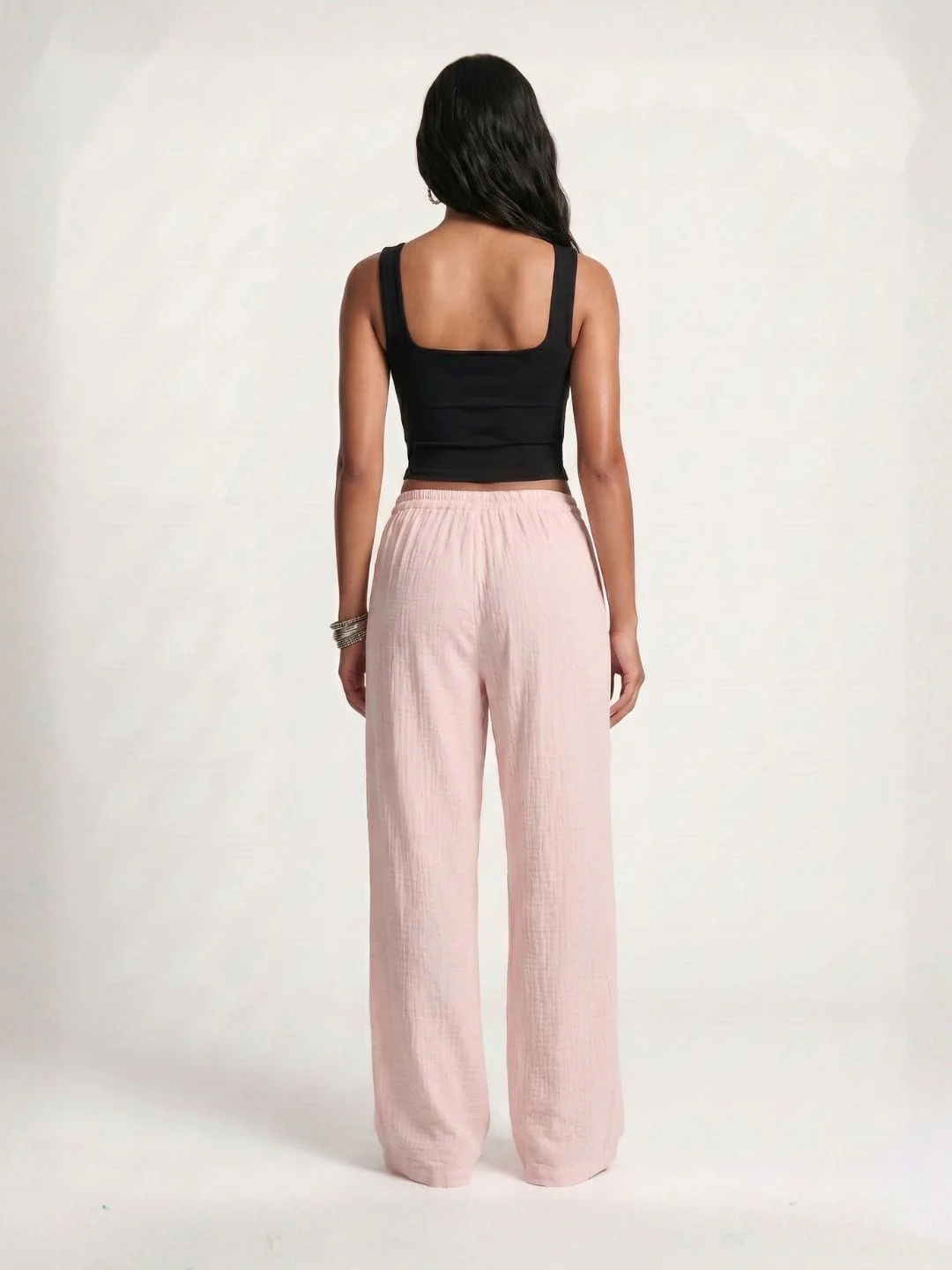 Pink Solid Straight Pants - Image 2
