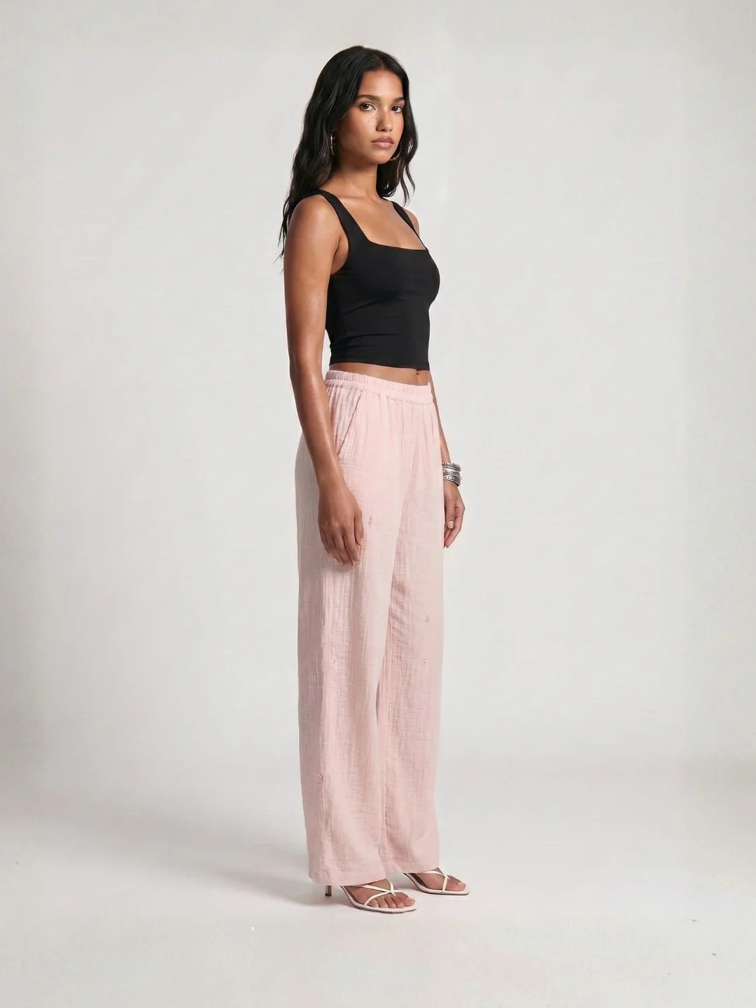 Pink Solid Straight Pants - Image 3