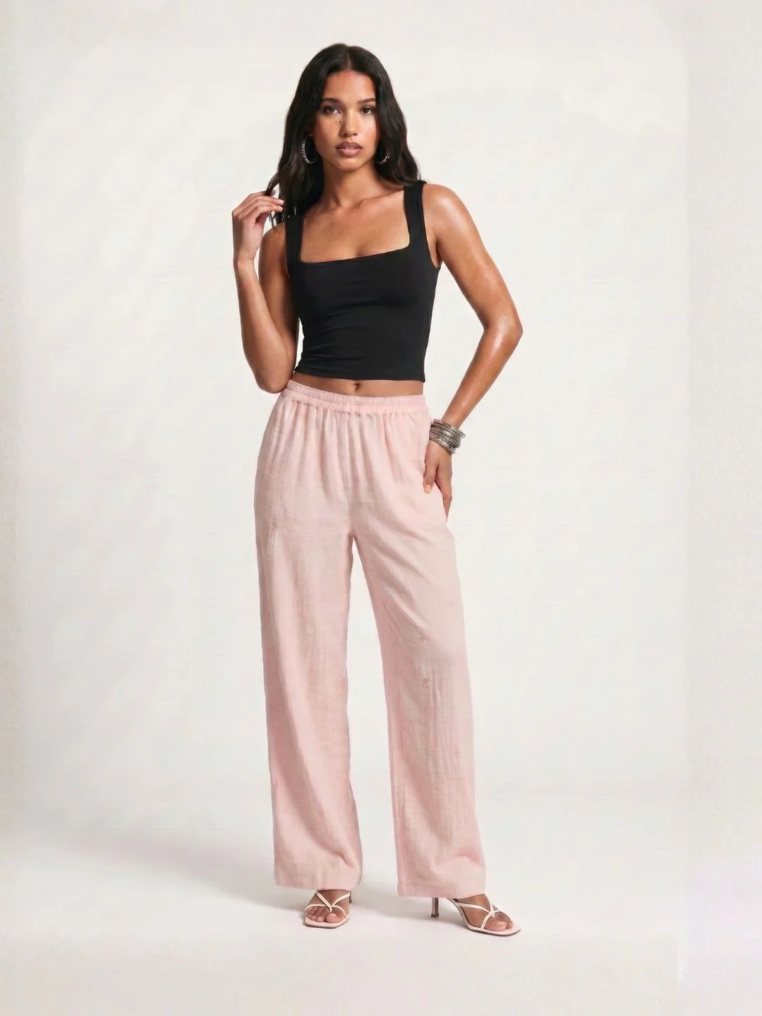 Pink Solid Straight Pants - Image 4