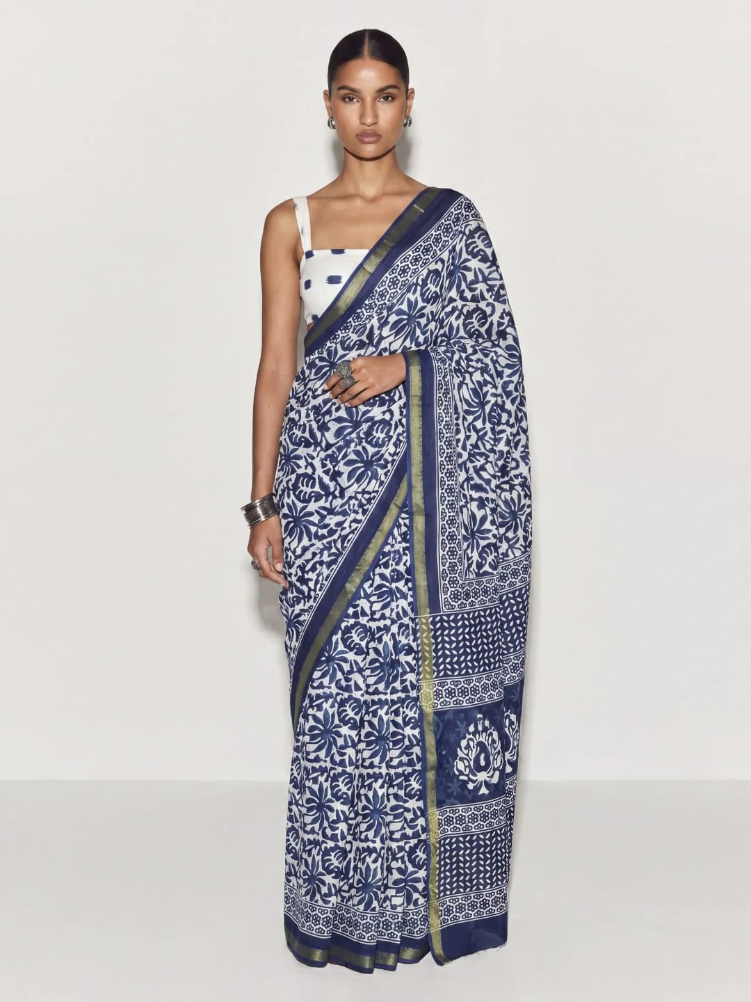 Reva Dabu Floral Block Print Saree