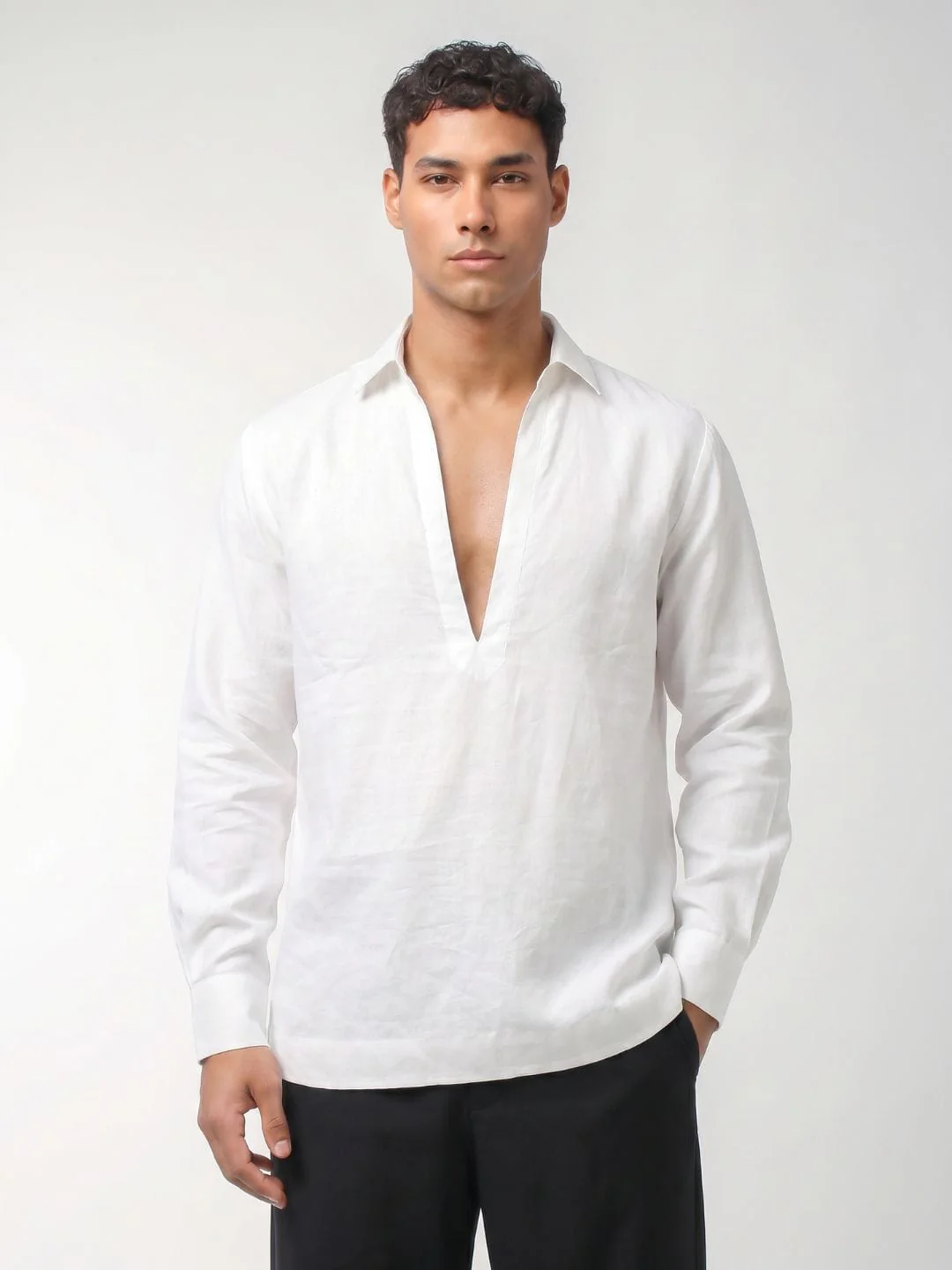 Rey White Plain Short Kurta