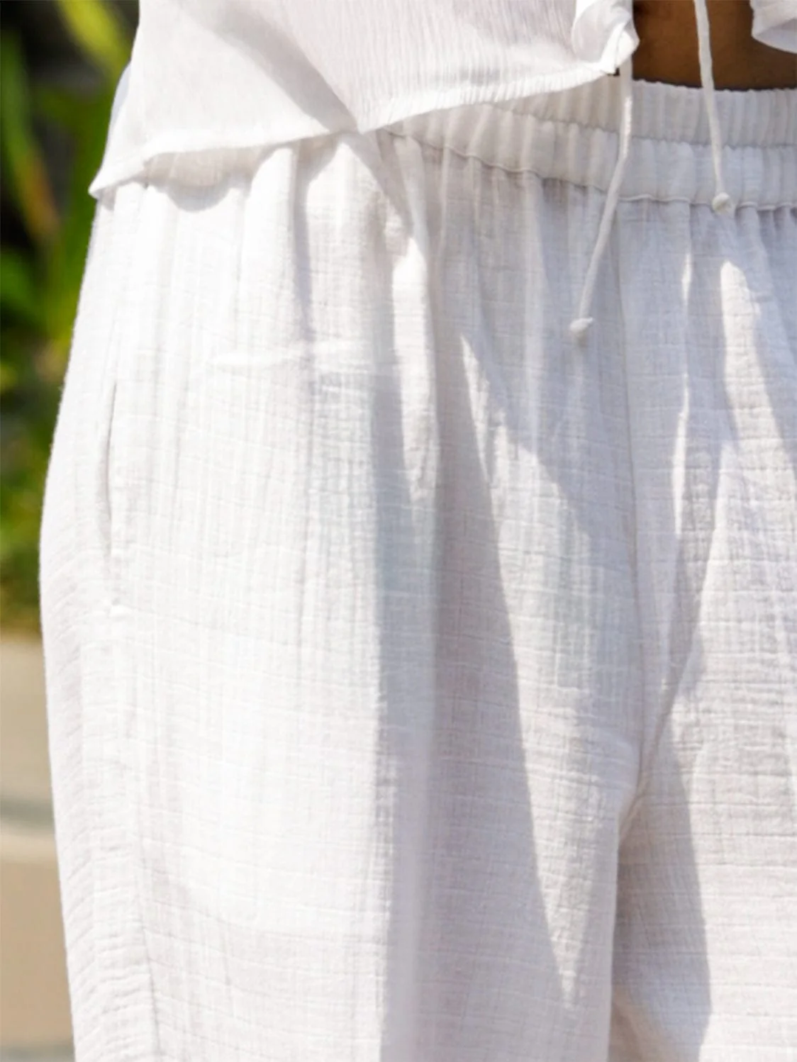 White Solid Straight Pants - Image 4